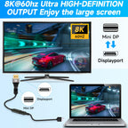 8K DisplayPort 1.4 Male to Mini DisplayPort Female Adapter Bidirectional Mini DP to DP Connector for Thunderbolt 2 Laptop Monitor TV