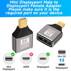 8K Mini DisplayPort 1.4 Male to DisplayPort Female Adapter Bidirectional Mini DP to DP Connector for Thunderbolt 2 Laptop Monitor TV
