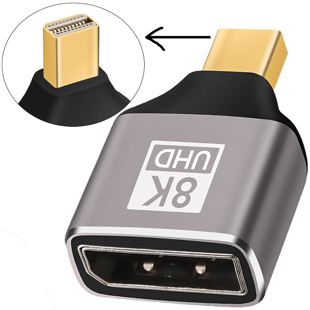 8K Mini DisplayPort 1.4 Male to DisplayPort Female Adapter Bidirectional Mini DP to DP Connector for Thunderbolt 2 Laptop Monitor TV