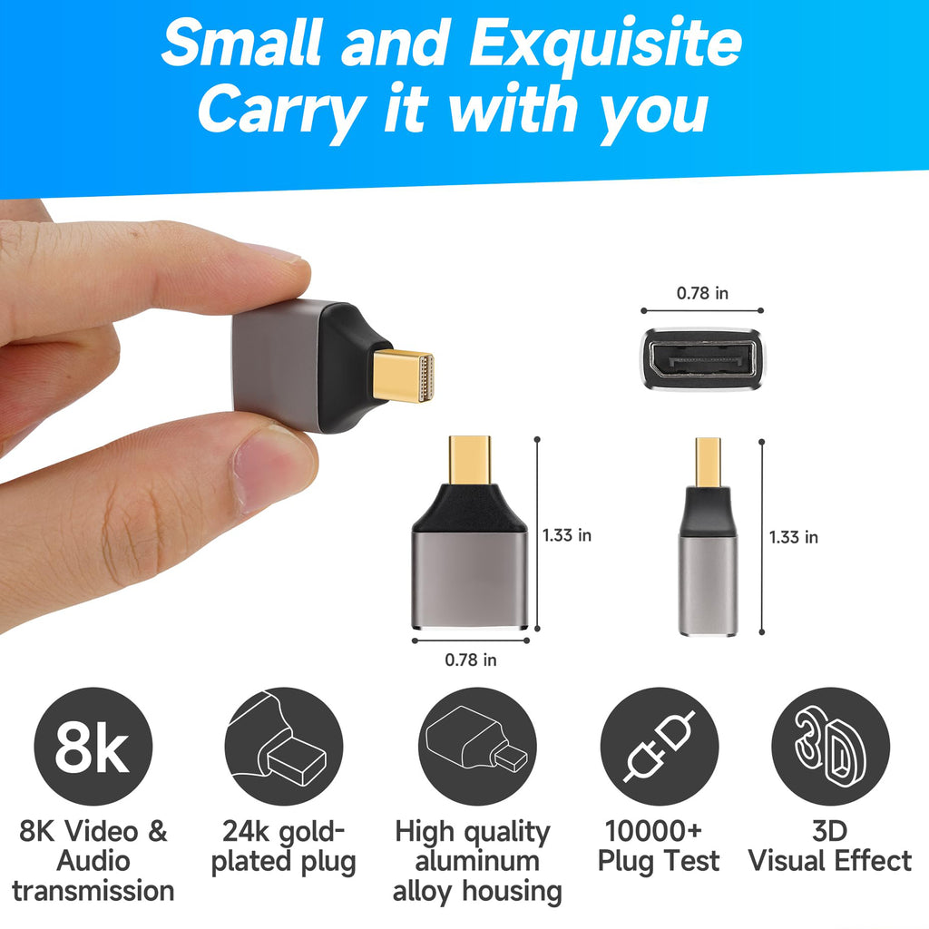 8K Mini DisplayPort 1.4 Male to DisplayPort Female Adapter Bidirectional Mini DP to DP Connector for Thunderbolt 2 Laptop Monitor TV