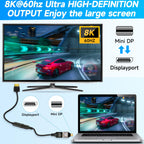 8K Mini DisplayPort 1.4 Male to DisplayPort Female Adapter Bidirectional Mini DP to DP Connector for Thunderbolt 2 Laptop Monitor TV