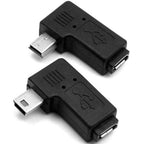 Mini USB Male to Micro USB Female 90 Degree Angled Adapter (Left-Angle / Right-Angle) for Charging and Data Sync