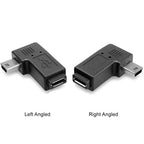 Mini USB Male to Micro USB Female 90 Degree Angled Adapter (Left-Angle / Right-Angle) for Charging and Data Sync
