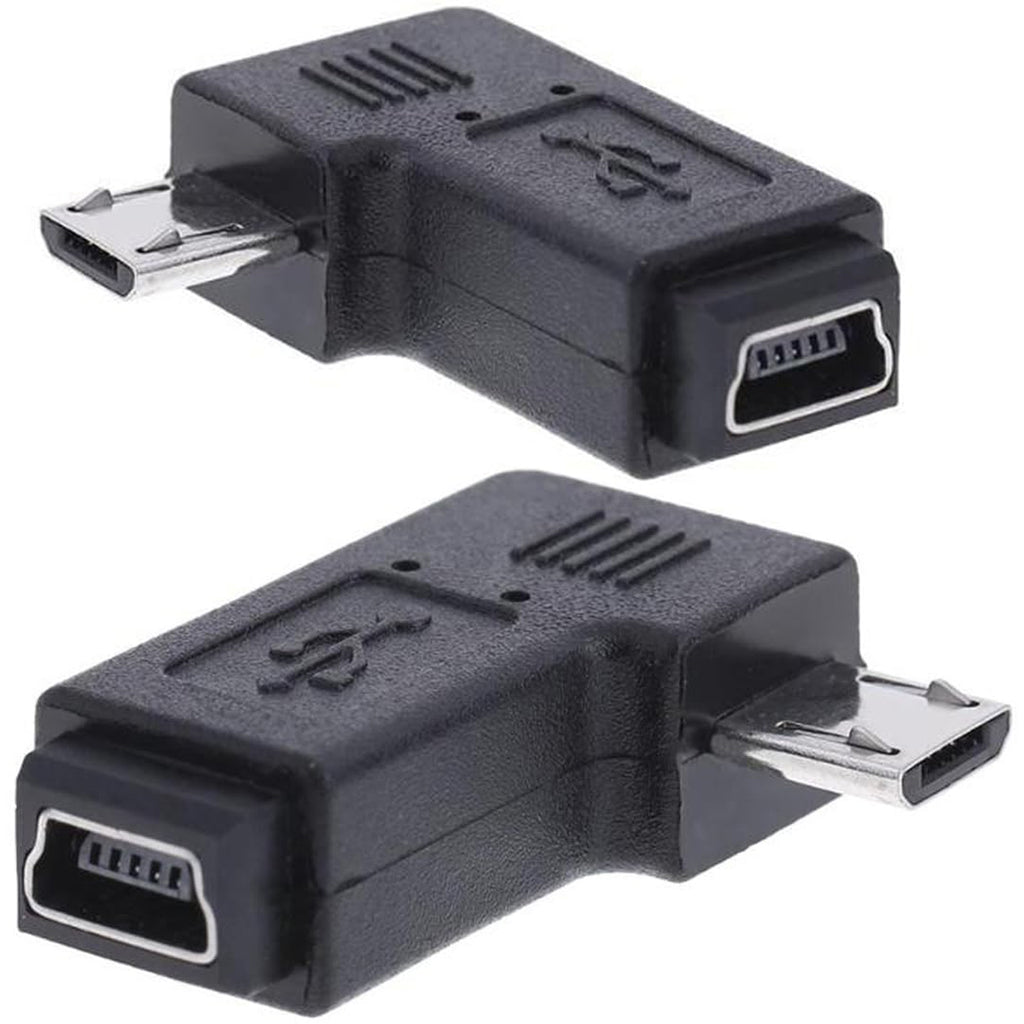 Mini USB Female to Micro USB Male 90 Degree Angled Adapter (Left-Angle / Right-Angle) for Charging and Data Sync