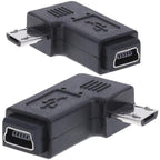Mini USB Female to Micro USB Male 90 Degree Angled Adapter (Left-Angle / Right-Angle) for Charging and Data Sync