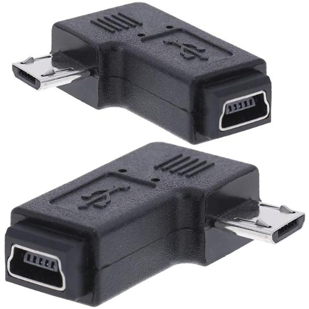 Mini USB Female to Micro USB Male 90 Degree Angled Adapter (Left-Angle / Right-Angle) for Charging and Data Sync