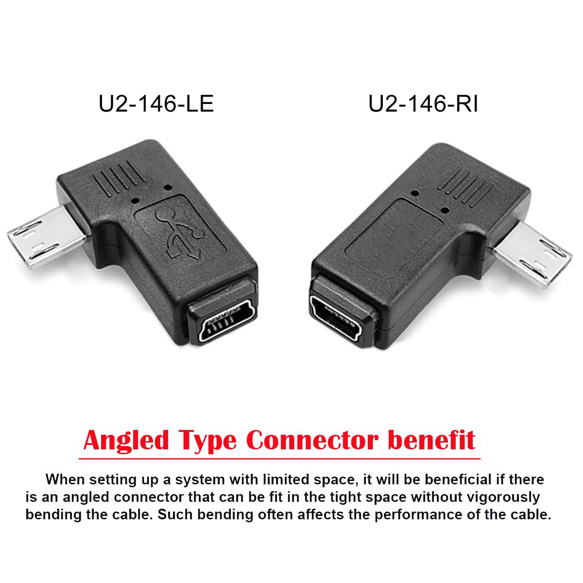 Mini USB Female to Micro USB Male 90 Degree Angled Adapter (Left-Angle / Right-Angle) for Charging and Data Sync