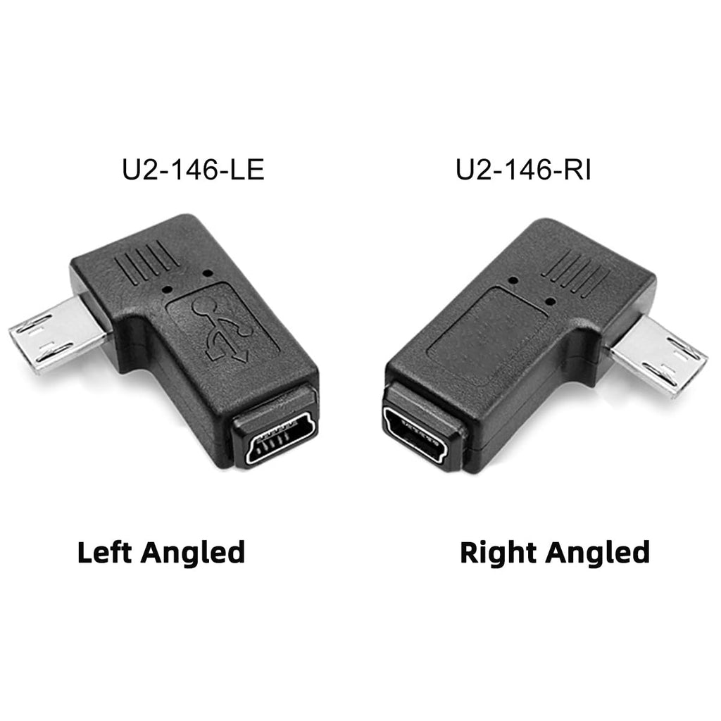 Mini USB Female to Micro USB Male 90 Degree Angled Adapter (Left-Angle / Right-Angle) for Charging and Data Sync