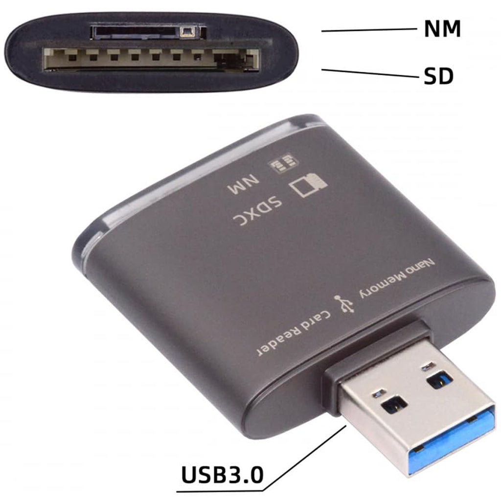 USB 3.0 NM Card Reader and SD Card Writer Nano Memory SD SDXC SDHC MMC Adapter 5Gbps High Speed Dongle for Mate Series Phone Camera Laptop Desktop PC
