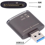 USB 3.0 NM Card Reader and SD Card Writer Nano Memory SD SDXC SDHC MMC Adapter 5Gbps High Speed Dongle for Mate Series Phone Camera Laptop Desktop PC