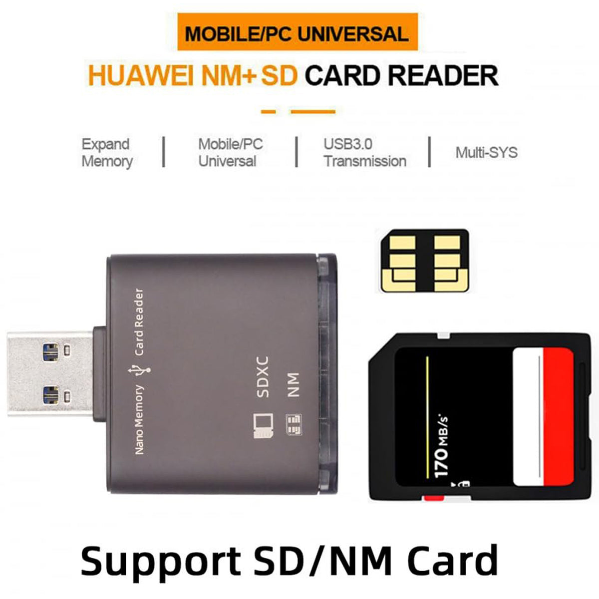 USB 3.0 NM Card Reader and SD Card Writer Nano Memory SD SDXC SDHC MMC Adapter 5Gbps High Speed Dongle for Mate Series Phone Camera Laptop Desktop PC