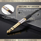 1/4 Male to 1/8 Female Headphone Adapter 6.35mm to 3.5mm Stereo Audio Jack Converter Gold Plated Brass for Amp Digital Piano Mixer Guitar Receiver