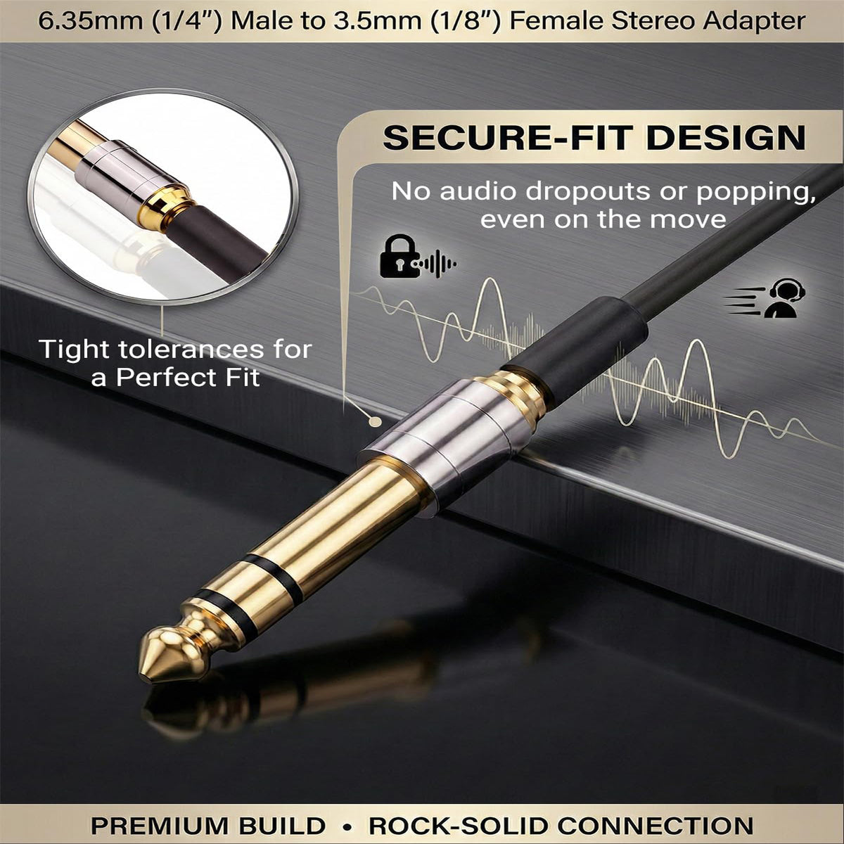 1/4 Male to 1/8 Female Headphone Adapter 6.35mm to 3.5mm Stereo Audio Jack Converter Gold Plated Brass for Amp Digital Piano Mixer Guitar Receiver