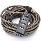 Active USB 2.0 Extension Cable with 4 Port USB Hub Power Switch Long USB Repeater Cord with DC 5V Jack for PC Laptop Printer Webcam Mouse Flash Drive