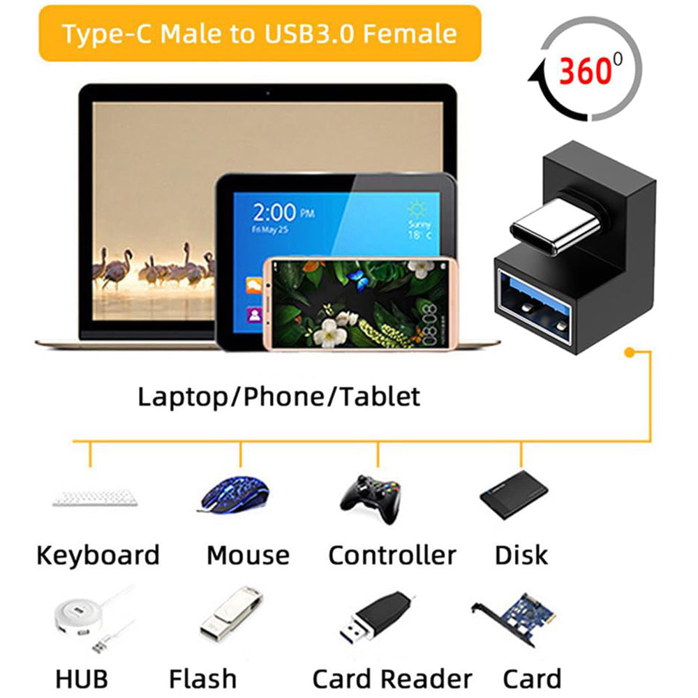 180 Degree U Shape USB C OTG to USB 3.0 Female Adapter 5Gbps Type C Male Extension Converter for Phone Tablet Flash Drive Mouse
