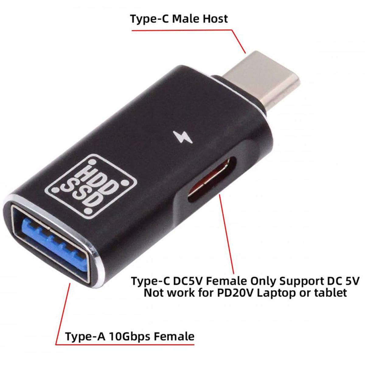 USB C OTG Adapter with USB A Female Data Port and USB C 5V 3A Charging Port for Tablet Phone USB 3.0 Splitter Black Silver