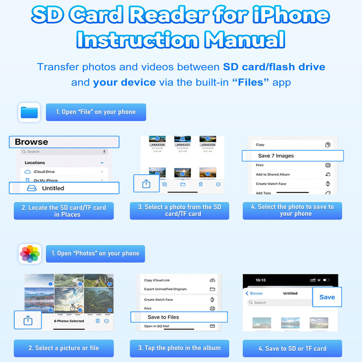 USB-C SD Card Reader Type C Memory Card Adapter Trail Camera Viewer for iPhone 16 15 iPad Pro MacBook Galaxy Android Plug and Play Photo Video Transfer