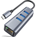 4 in 1 USB C Hub Ethernet Adapter 3 USB 3.0 Ports RJ45 Gigabit LAN Compatible with MacBook Pro MacBook Air Chromebook Dell XPS