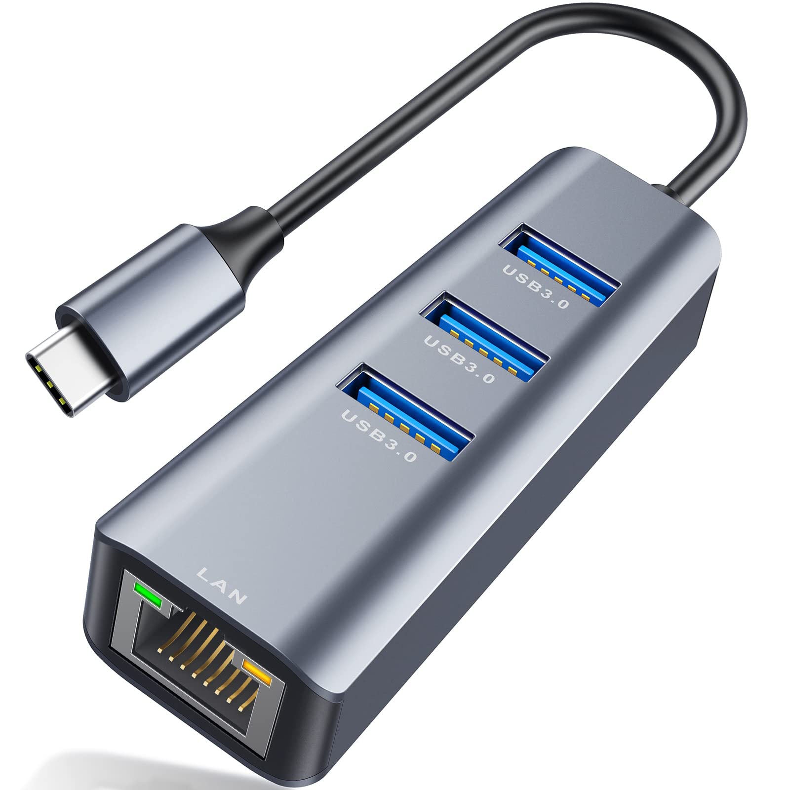 4 in 1 USB C Hub Ethernet Adapter 3 USB 3.0 Ports RJ45 Gigabit LAN Compatible with MacBook Pro MacBook Air Chromebook Dell XPS