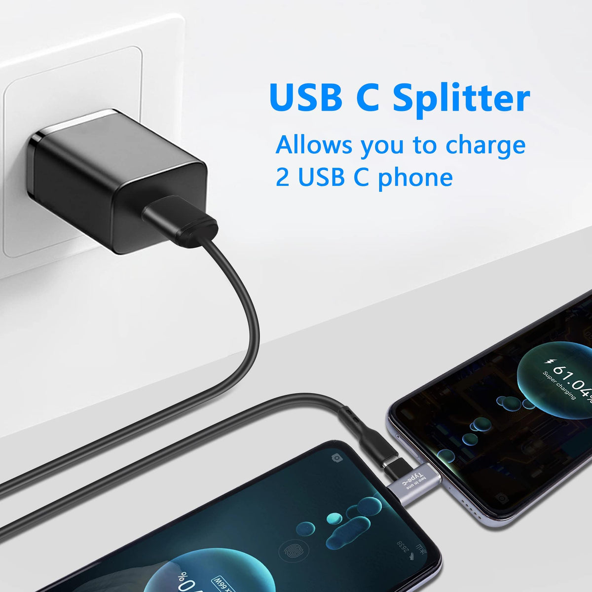 USB-C Female to Dual USB-C Male Splitter Adapter – USB 3.1 Gen 1 Data + Audio + 5V/3A Charging for USB-C Devices