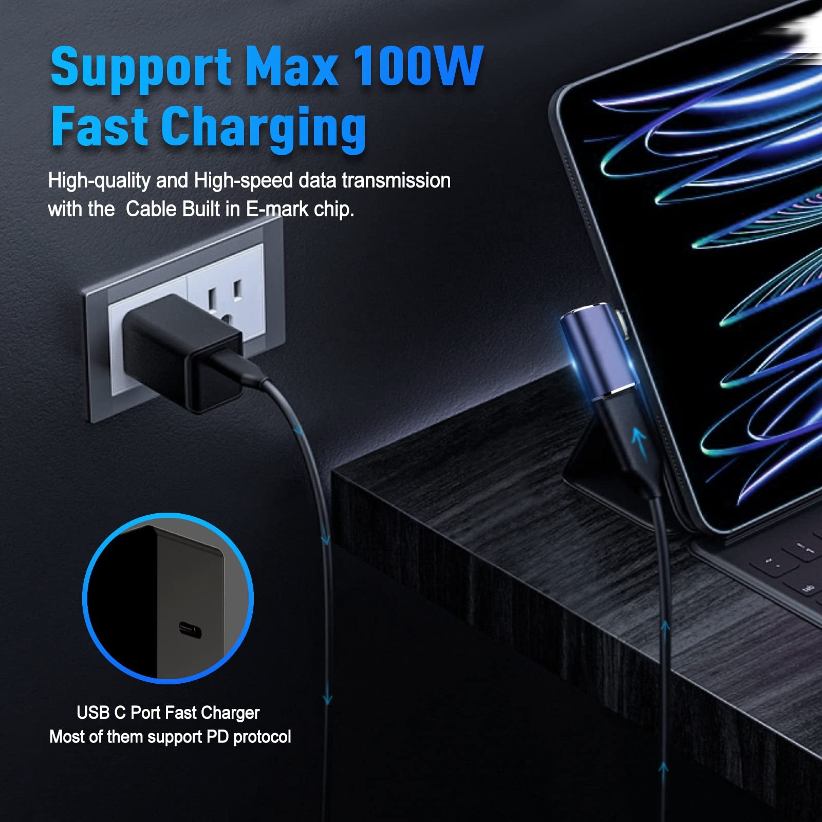 USB C 90 Degree Adapter 40Gbps Data Transfer USB Type C Male to Female Right Angle Extender for Steam Deck Switch Thunderbolt4 Laptop Mobile Phone Tablet
