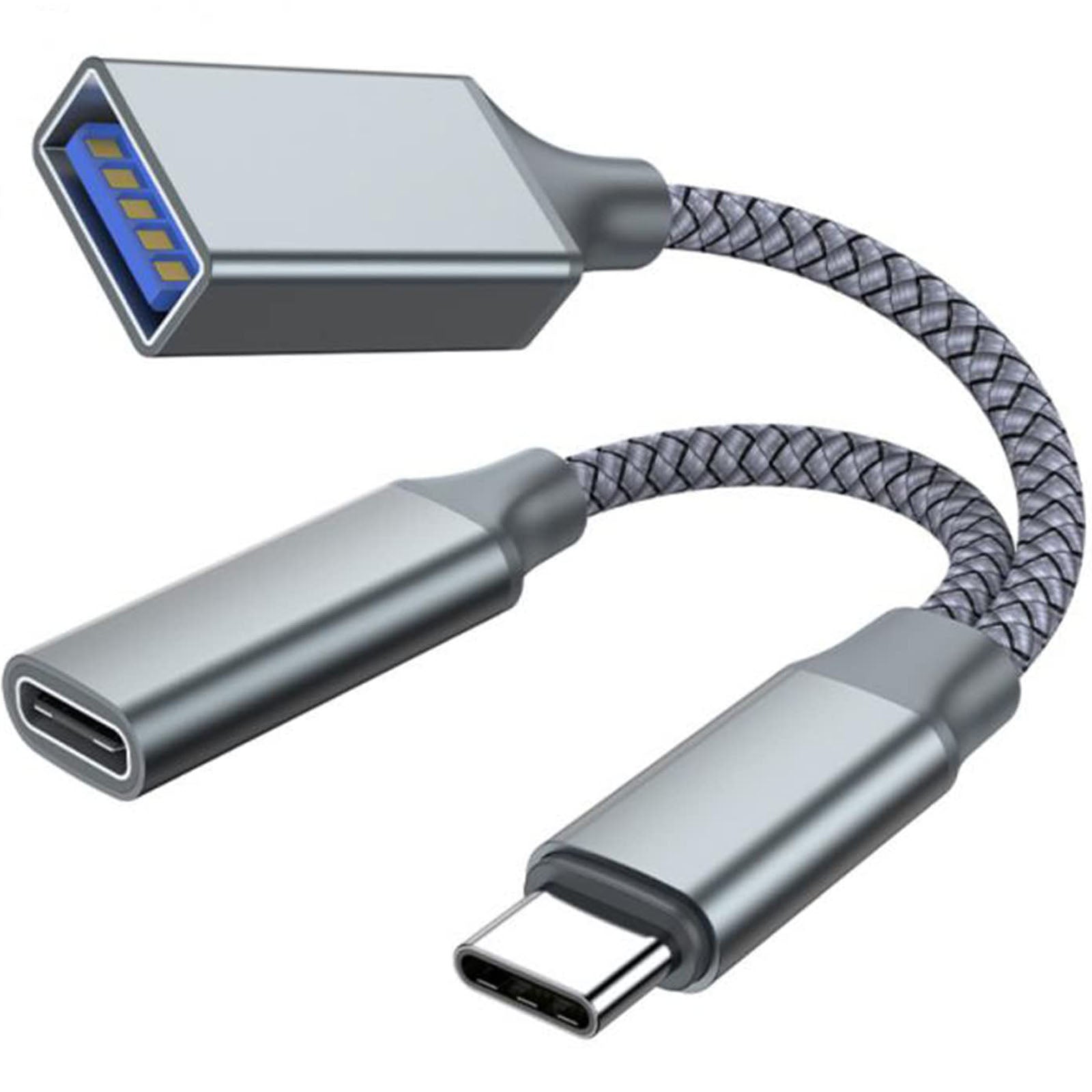 2-in-1 USB C OTG Adapter with 10W PD Charging + USB-A 2.0 Port – Compatible with iPhone 15, MacBook, Samsung Galaxy