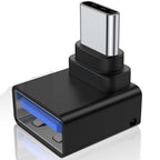 USB-C Male to USB-A Female Adapter 90° Up-Down Angle – USB 3.0 5Gbps 15W Aluminum Alloy with Lanyard Hole for USB-C Devices