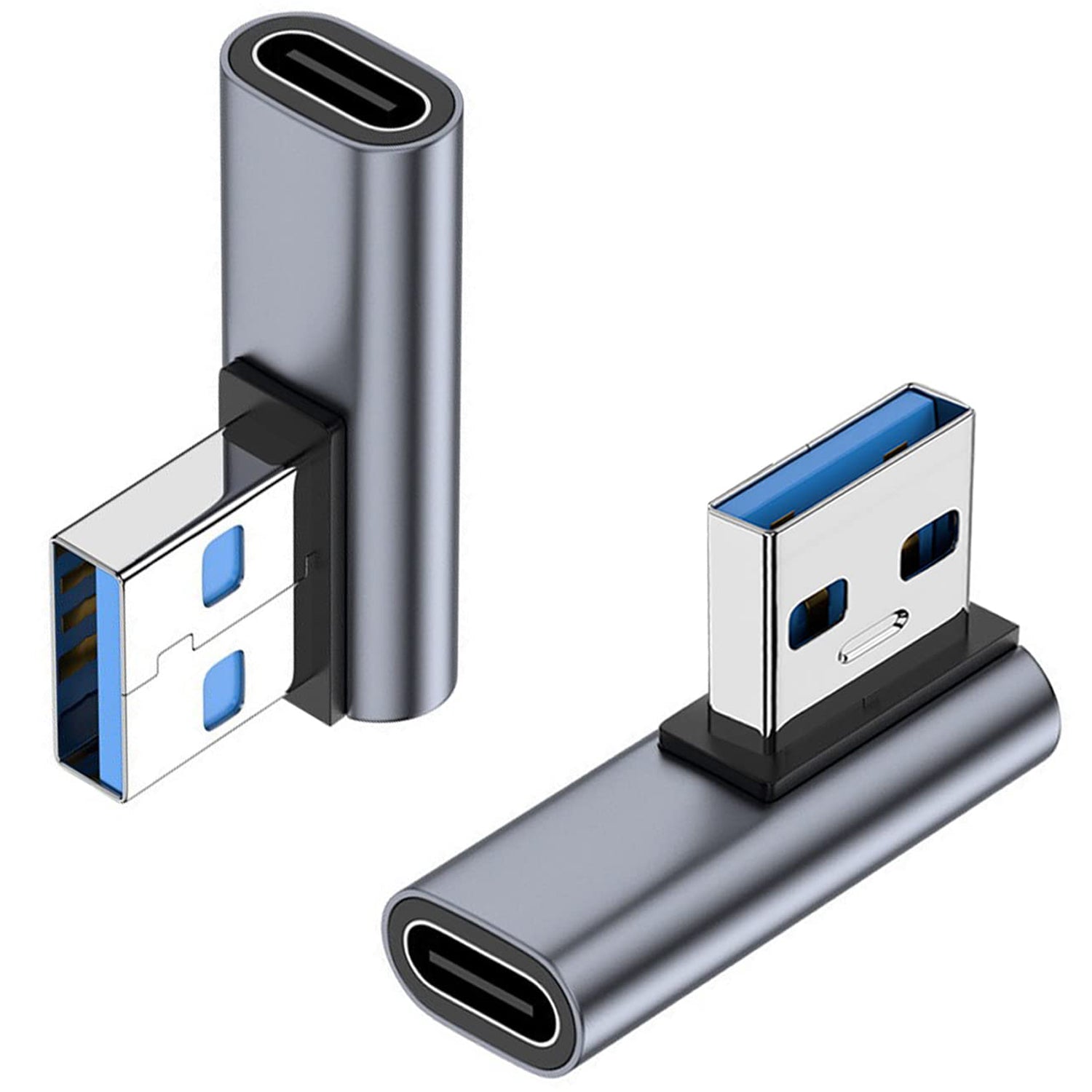 90 Degree USB C Female to USB Male Adapter Left Angle Type C to USB A Charger Converter for iPhone Apple iWatch Watch Airpods iPad Air Mini and More