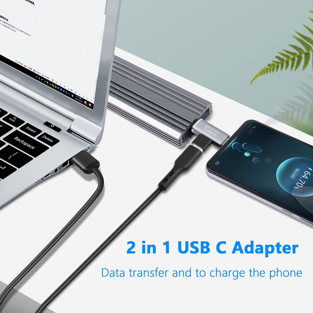USB-C Female to Dual USB-C Male Splitter Adapter – USB 3.1 Gen 1 Data + Audio + 5V/3A Charging for USB-C Devices