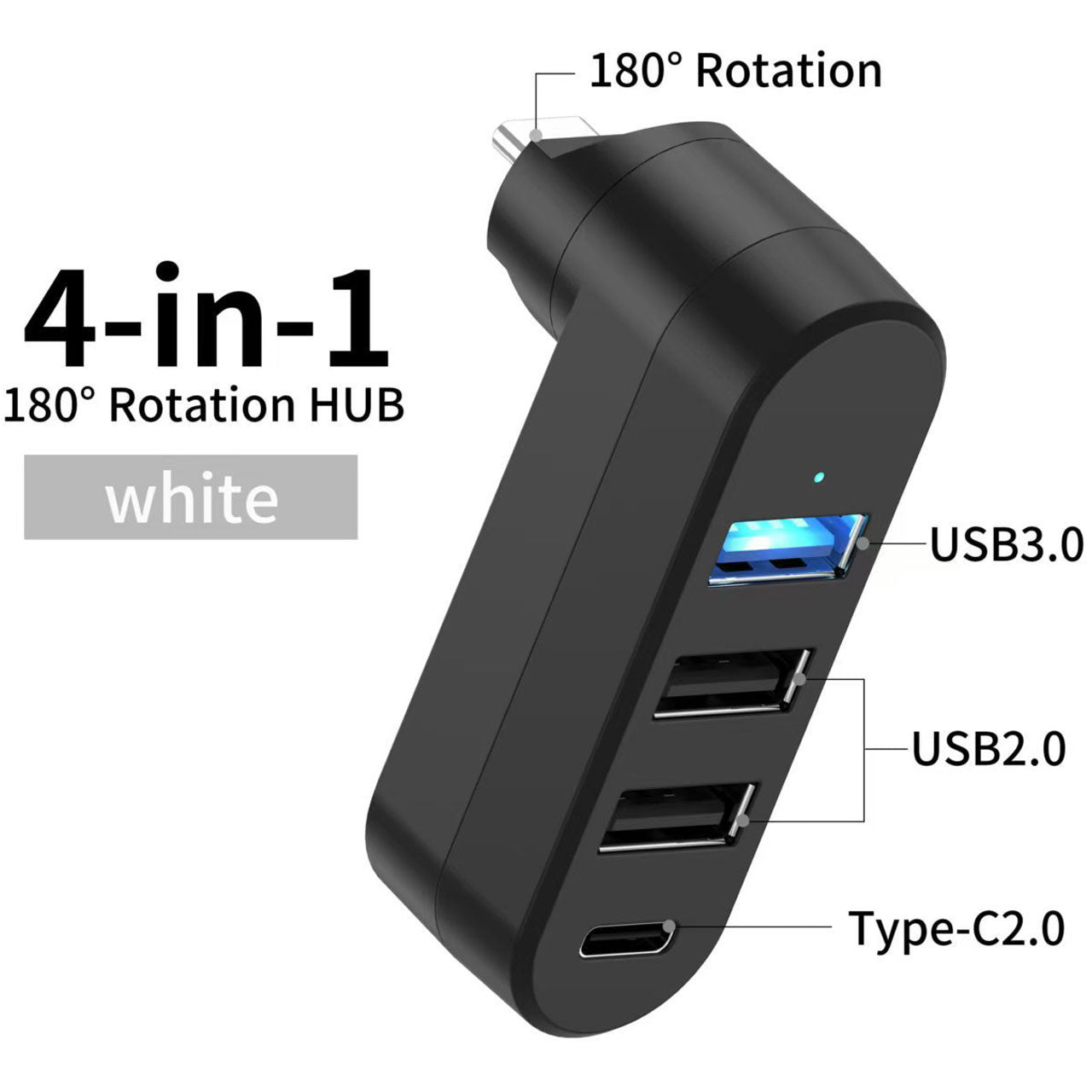 4-Port USB C Hub 90°/180° Degree Rotatable USB C Adapter Splitter with PD-in 5W Port USB Extender for MacBook iMac Surface and More C Port Laptop Not for Car