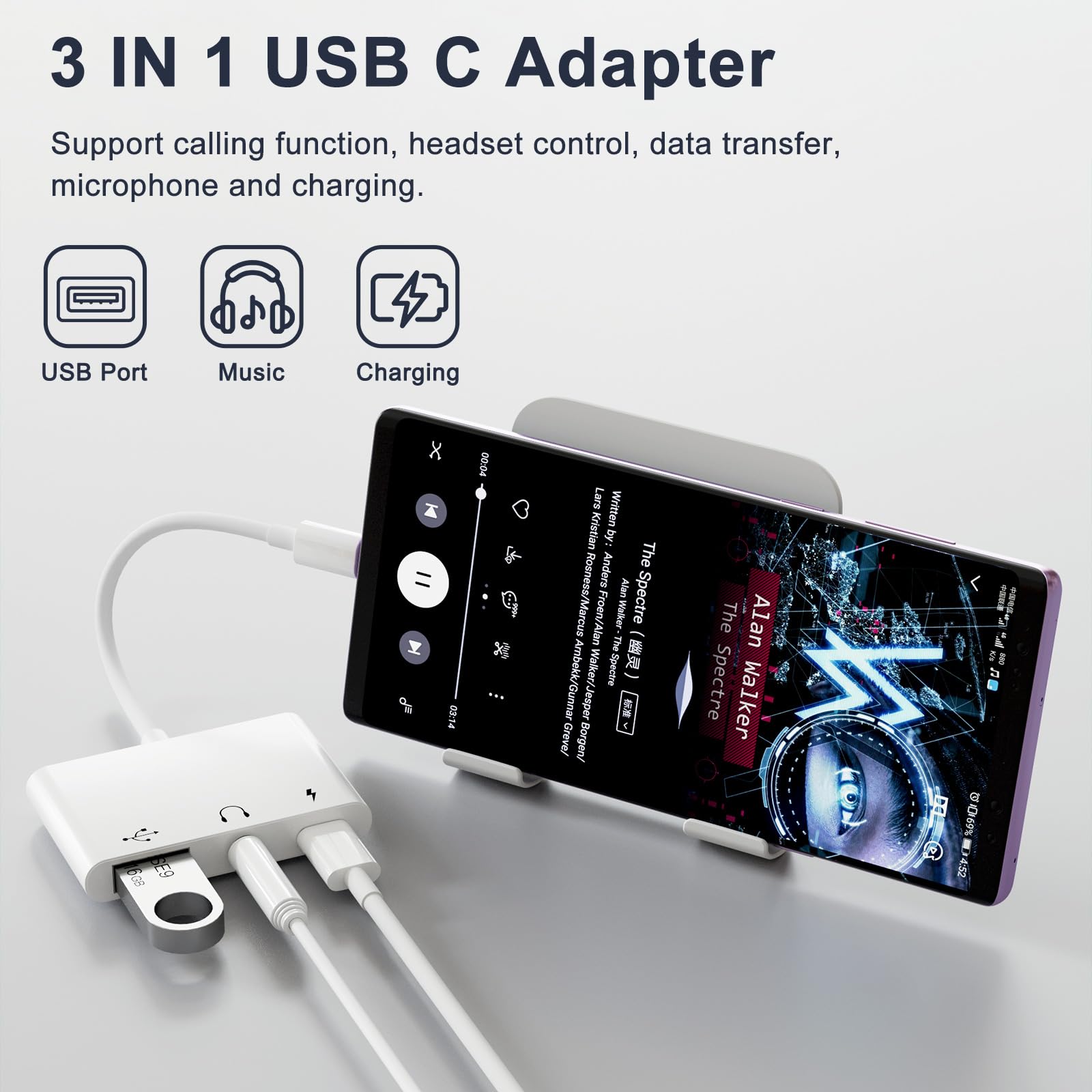 USB C to 3.5mm Headphone Adapter with OTG & 60W PD Charging for iPhone 15 16, Samsung S22 S21, iPad Pro, Pixel