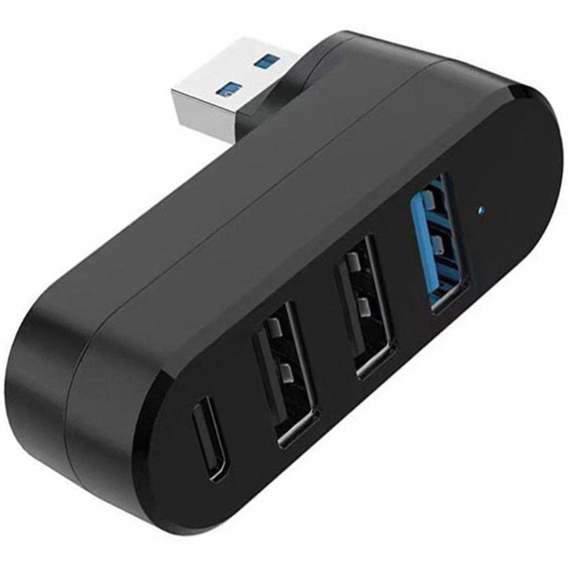 4-Port USB Hub 90°/180° Rotatable – USB 3.0 + USB 2.0 + USB-C Data Port Plug and Play for USB-A Devices Black White Blue Orange