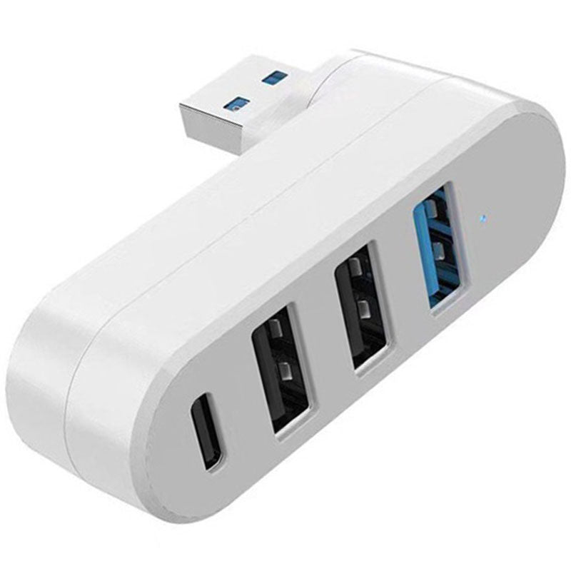4-Port USB Hub 180° Rotatable – USB 3.0 + USB 2.0 + USB-C Power Input Plug and Play for USB-A Devices Black White Orange Blue