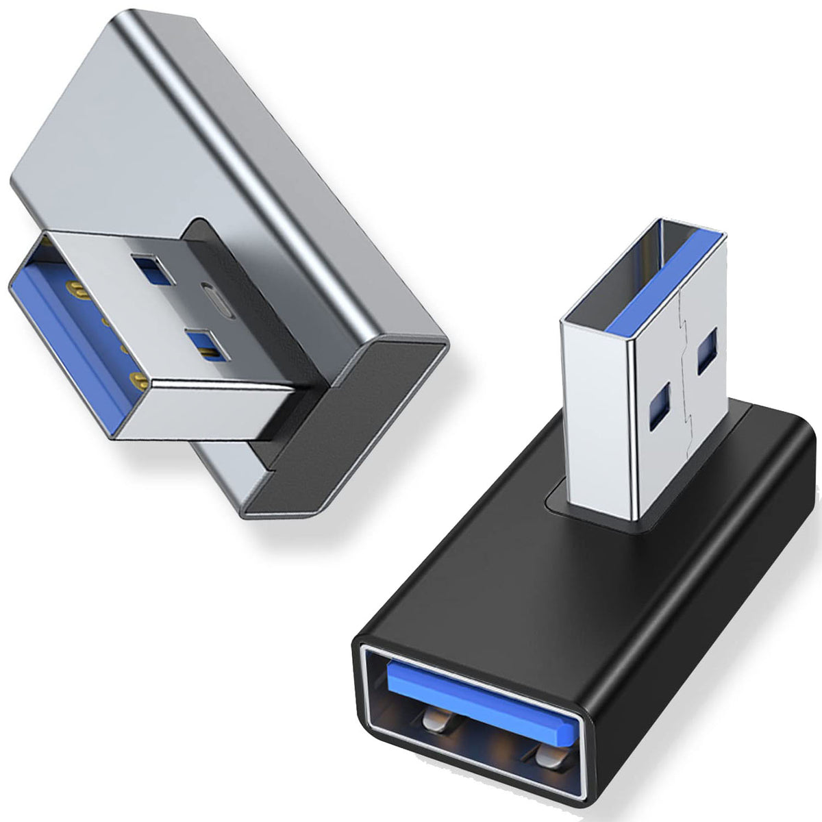 90 Degree USB-A Male to Female Adapter Right-Facing Angle – USB 3.0 5Gbps 15W Charging Aluminum for PC Laptop Charger Power Bank