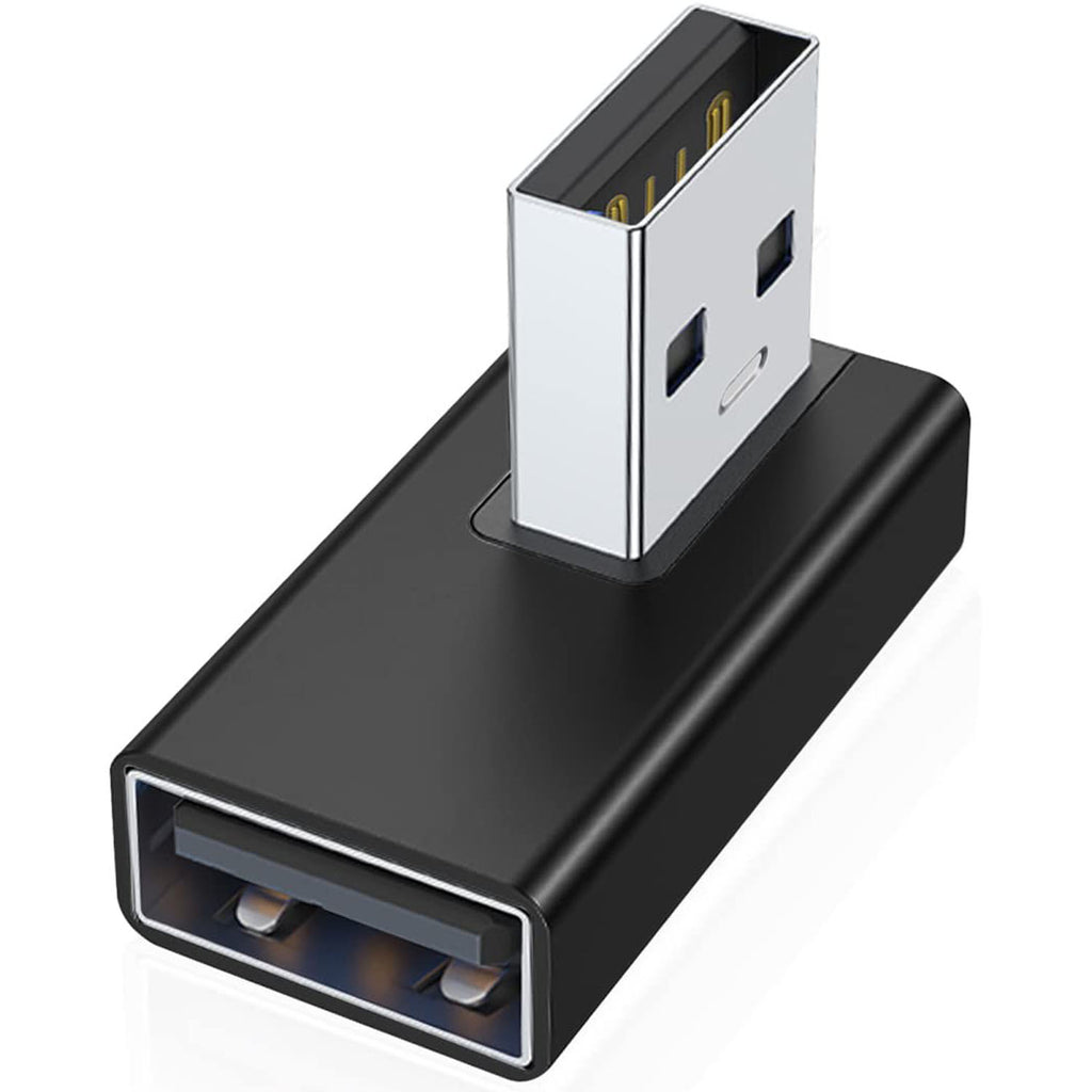 90 Degree USB-A Male to Female Adapter Left & Right Angle – USB 3.0 5Gbps 15W Charging Aluminum for PC Laptop Charger Power Bank