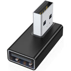 90 Degree USB-A Male to Female Adapter Left & Right Angle – USB 3.0 5Gbps 15W Charging Aluminum for PC Laptop Charger Power Bank