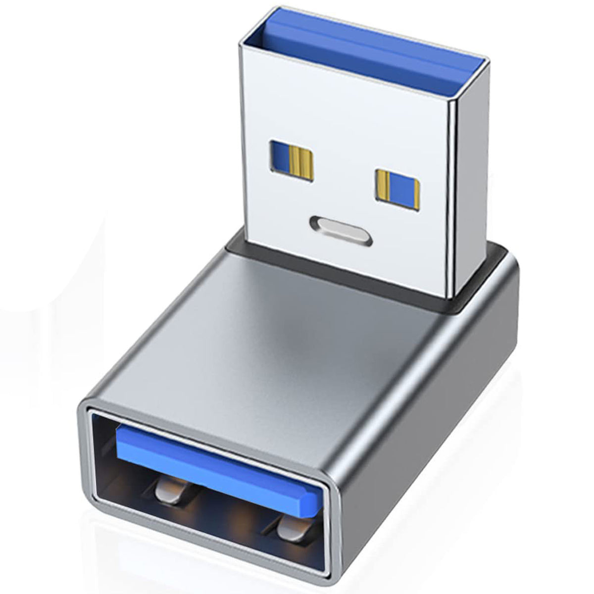 90 Degree USB-A Male to Female Adapter Up & Down Right Angle – USB 3.0 5Gbps 15W Charging Aluminum for PC Laptop Charger Power Bank