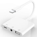 3-in-1 Lightning-Compatible to USB-A OTG + 3.5mm Audio + Charging Adapter – Headphone Jack Splitter for iPhone iPad iOS 9.2–13+
