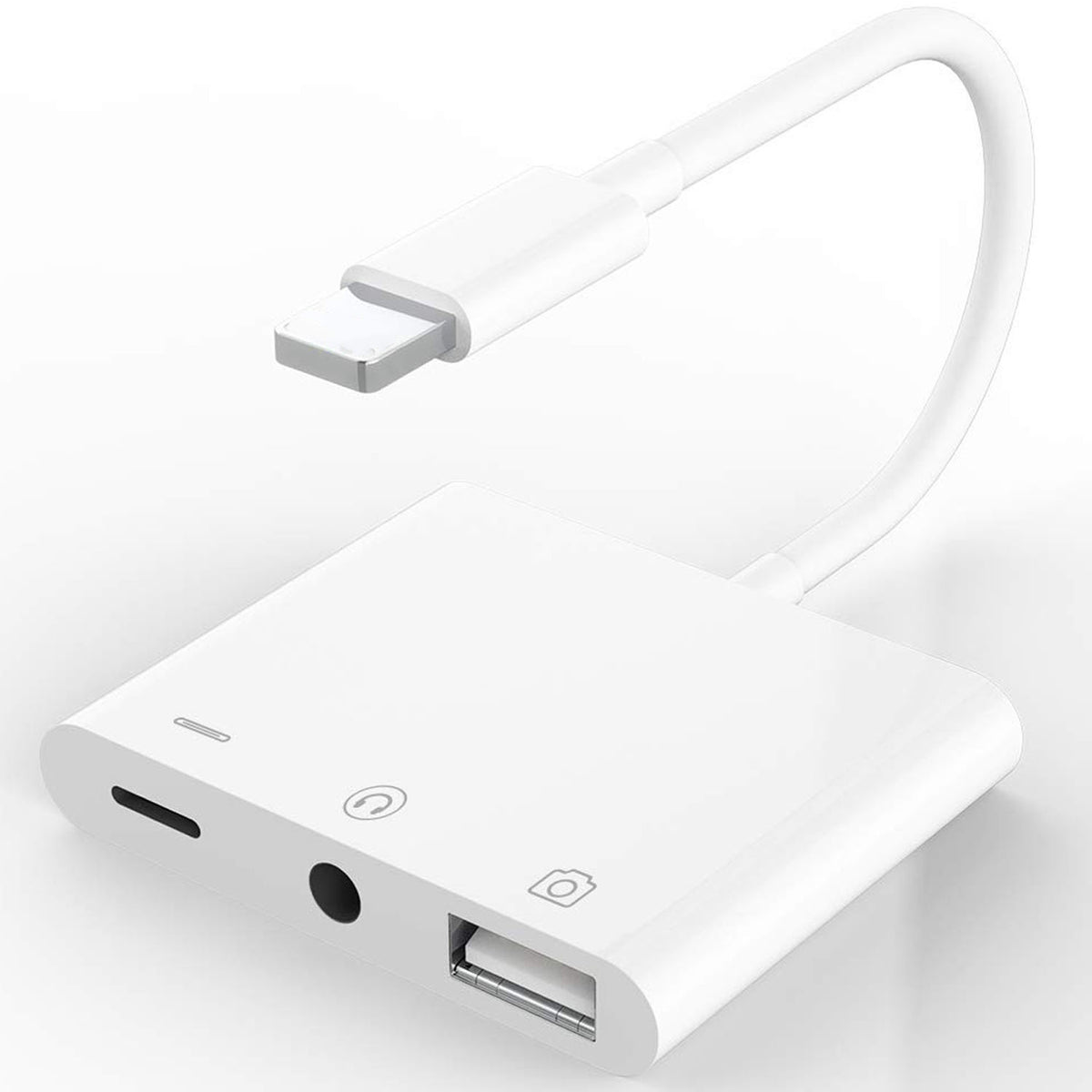 3-in-1 Lightning-Compatible to USB-A OTG + 3.5mm Audio + Charging Adapter – Headphone Jack Splitter for iPhone iPad iOS 9.2–13+