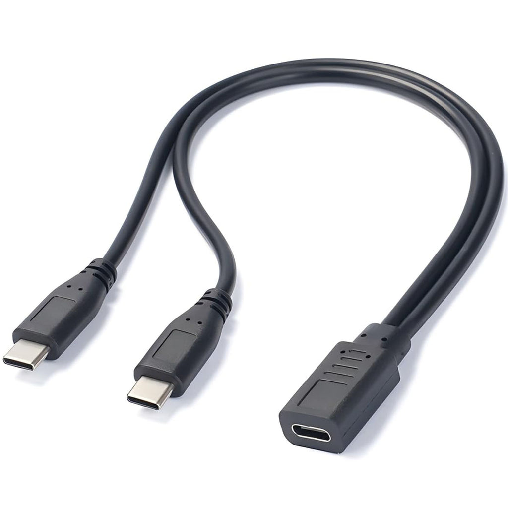 USB-C Female to Dual USB-C Male Y Splitter Charging Cable 5V 3A – Charge 2 Type-C Devices Simultaneously 30cm