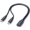 USB-C Female to Dual USB-C Male Y Splitter Charging Cable 5V 3A – Charge 2 Type-C Devices Simultaneously 30cm