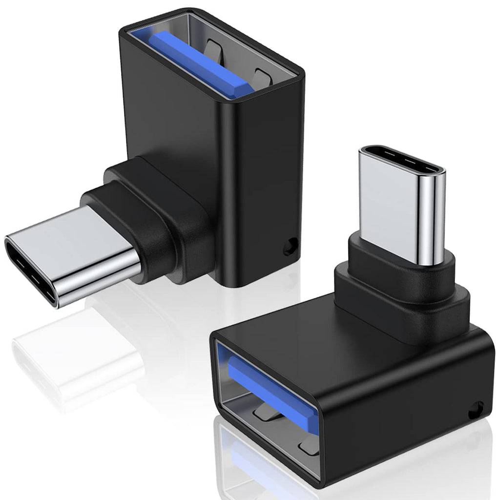 USB-C Male to USB-A Female Adapter 90° Up-Down Angle – USB 3.0 5Gbps 15W Aluminum Alloy with Lanyard Hole for USB-C Devices