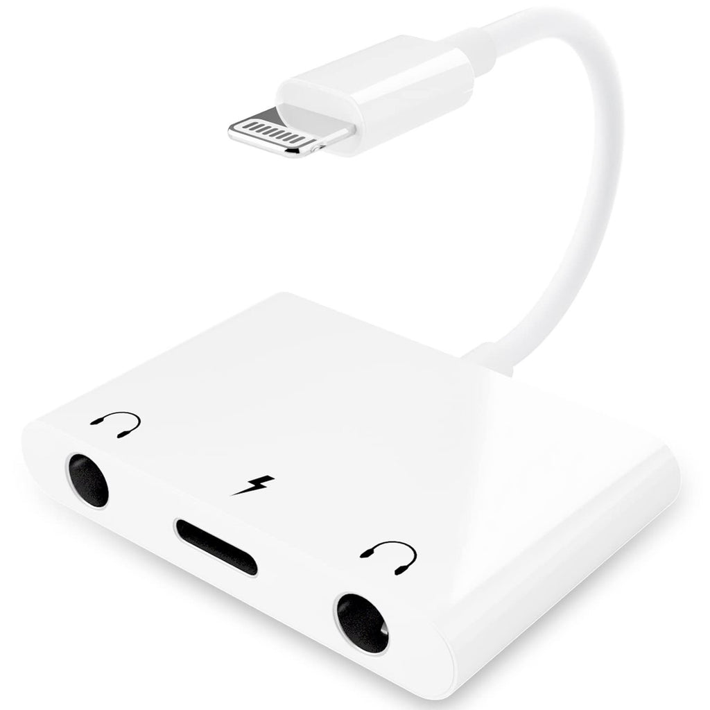 3-in-1 Lightning-Compatible to Dual 3.5mm Headphone Jack Adapter with Charging – 24-bit Audio Splitter for iPhone 14/13/12/11/X/8 Series