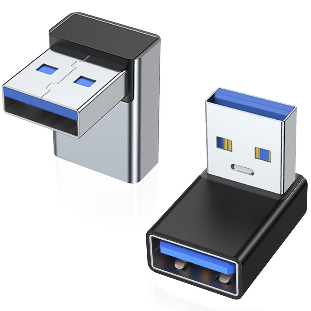 90 Degree USB-A Male to Female Adapter Upward Right Angle – USB 3.0 5Gbps 15W Charging Aluminum for PC Laptop Charger Power Bank
