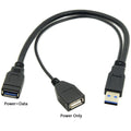 USB 3.0 Y Cable 1 Male to Dual Female Splitter – USB 3.0 Data & Power + USB 2.0 Power for 2.5" Portable Hard Drive 30cm