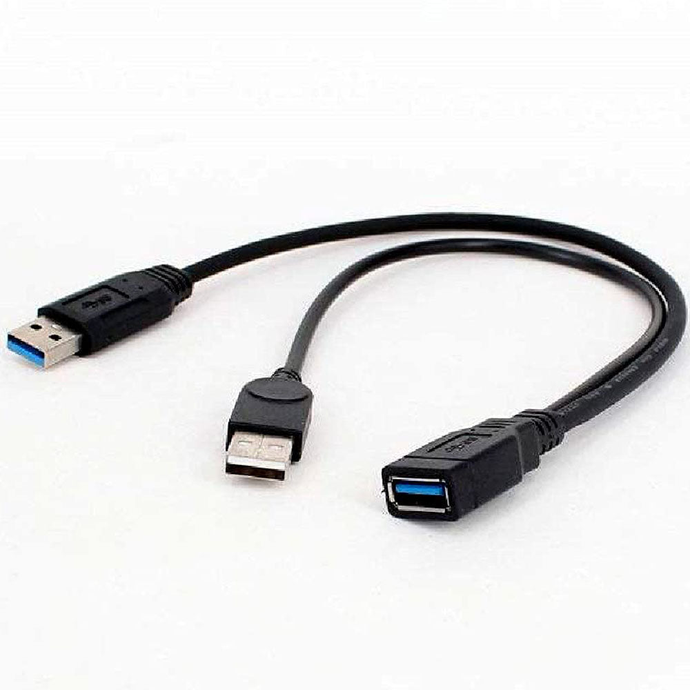 USB 3.0 Y Cable Female to Dual USB Male Splitter – Extra Power for 2.5" Portable Hard Drive USB 3.0 Data & USB 2.0 Power 30cm