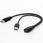 USB 3.0 Y Cable Female to Dual USB Male Splitter – Extra Power for 2.5" Portable Hard Drive USB 3.0 Data & USB 2.0 Power 30cm