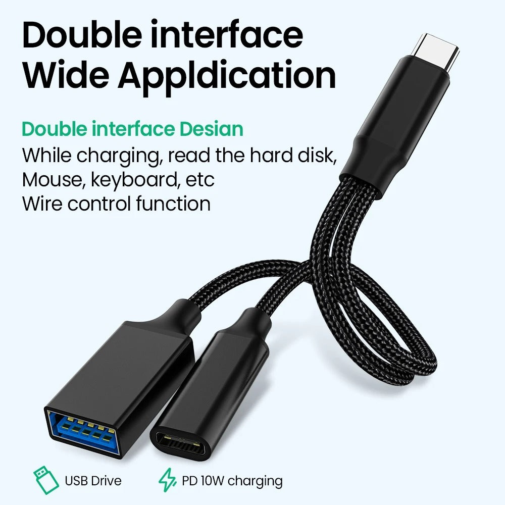 2-in-1 USB C OTG Adapter with 10W PD Charging + USB-A 2.0 Port – Compatible with iPhone 15, MacBook, Samsung Galaxy