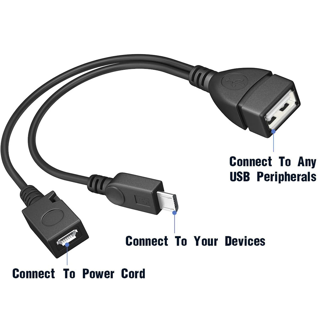 Micro USB OTG Cable with Power Supply 2-in-1 Adapter – Compatible with Fire TV Stick 4K, PlayStation Classic, Chromecast, Raspberry Pi