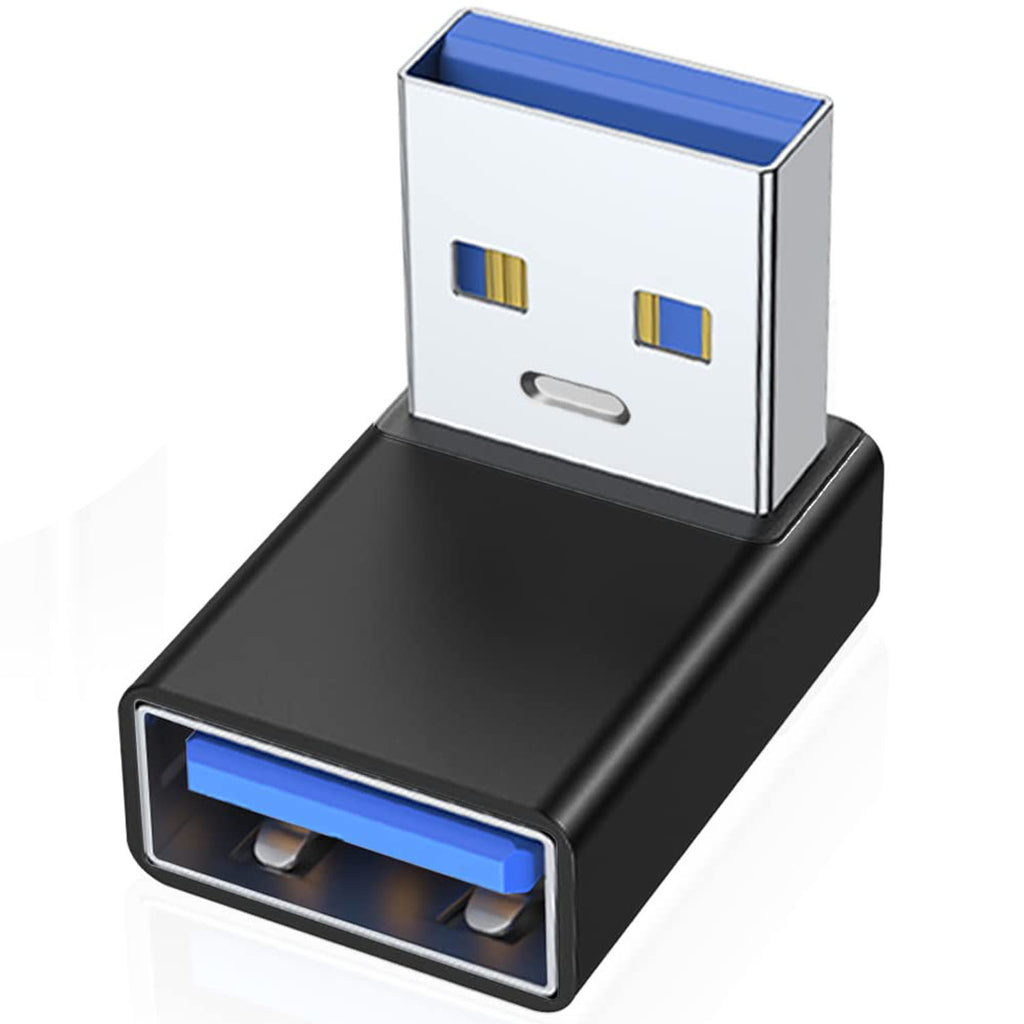 90 Degree USB-A Male to Female Adapter Up & Down Right Angle – USB 3.0 5Gbps 15W Charging Aluminum for PC Laptop Charger Power Bank
